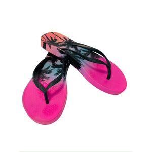 Hawaiian Palm Tree High Pink Thick Soled Flip Flop Thong Sandals Womens Size 10